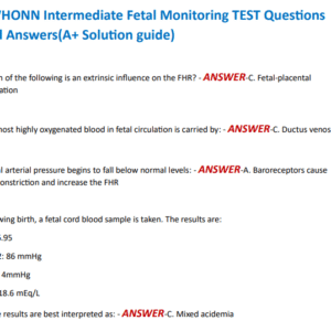 AWHONN Intermediate Fetal Monitoring TEST Questions and Answers(A+ Solution guide)