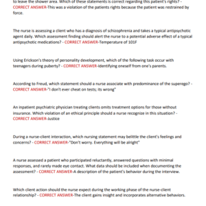 MENTAL HEALTH RASMUSSEN FINAL EXAM 2025 WITH 130 ACTUAL EXAM QUESTIONS AND 100% CORRECT ANSWERS WITHRASMUSSEN MENTAL HEALTH FINAL EXAM (BRAND NEW!!) - Image 4