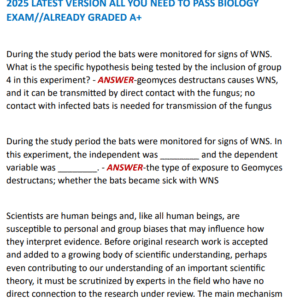 Bio FINAL EXAM 120 QUESTIONS AND CORRECT ANSWERS 2025 LATEST VERSION ALL YOU NEED TO PASS BIOLOGY EXAM//ALREADY GRADED A+