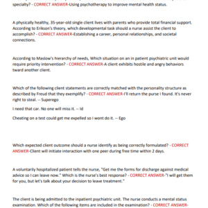 MENTAL HEALTH RASMUSSEN FINAL EXAM 2025 WITH 130 ACTUAL EXAM QUESTIONS AND 100% CORRECT ANSWERS WITHRASMUSSEN MENTAL HEALTH FINAL EXAM (BRAND NEW!!) - Image 3