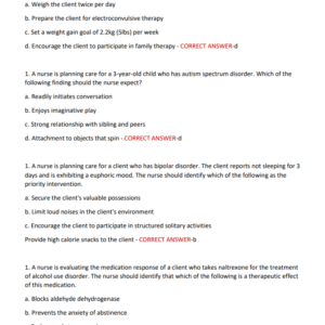 ATI PEDRIATIC MENTAL HEALTH SPECIALIST {PMH Final} ACTUAL EXAM 80 QUESTIONS AND CORRECT ANSWERS 2025-2026 LATEST ALREADY GRADED A+ - Image 4