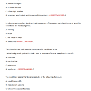 All Hazmat Awareness 150 QUESTIONS AND CORRECT ANSWERS 2025-2026 LATEST GRADED A - Image 3
