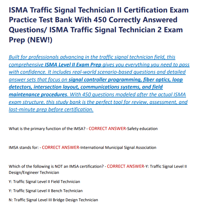 ISMA Traffic Signal Technician II Certification Exam Practice Test Bank ...