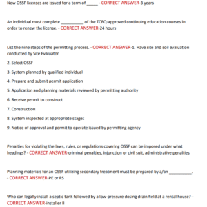 TCEQ OSSF LICENSE EXAM STUDY GUIDE | COMPLETE 2025–2026 PREP |150 VERIFIED QUESTIONS, MATH FORMULAS, & SITE EVALUATION ANSWERS - Image 5