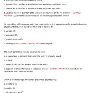 LIFE INSURANCE POLICIES STUDY GUIDE 70 QUESTIONS AND CORRECT ANSWERS | COMPLETE 2025–2026 EXAM PREP | POLICY TYPES, FEATURES & COMPARISONS - Image 3