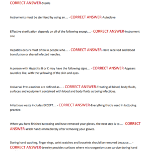NEW YORK TATTOO LICENSE TEST 2025-2026 WITH 150 PRACTICE QUESTIONS AND CORRECT ANSWERS (100% CORRECT VERIFIED ANSWERS) NY TATTOO LICENSE EXAM PRACTICE EXAM (BRAND NEW!!) - Image 3
