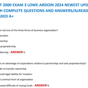ACCT 2000 EXAM 3 LOWE-ARDOIN 2024 NEWEST UPDATE WITH COMPLETE QUESTIONS AND ANSWERS/ALREADY GRADED A+