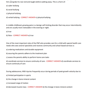 PEDIATRIC NURSING CERTIFICATION BOARD {PNCB} 2025-2026 LATEST VERSION WITH 180 QUESTIONS AND CORRECT ANSWERS GRADED A+ all you need to pass PNCB exam - Image 4