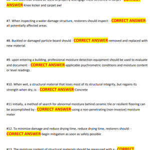 IICRC WRT EXAM 2025-2026 WITH 300 PREP QUESTIONS AND CORRECT ANSWERS/ IICRC WRT TEST PRACTICE QUESTIONS AND CORRECT ANSWERS (BRAND NEW!)COVERING THE RECENT MOST TESTED QUESTIONS GRADED A+ - Image 4