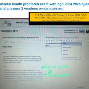Ati mental health proctored exam with ngn 2024 2025 questio ns and answers 3 versions (AVERAGE SCORE 90%) - Image 1