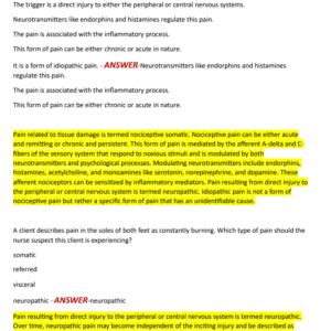 NUR 120 Pain ACTUAL EXAM 70 QUESTIONS AND CORRECT ANSWERS 2025 LATEST UPDATE//ALL YOU NEED TO PASS NURS 120 EXAM//GRADED A+ - Image 4