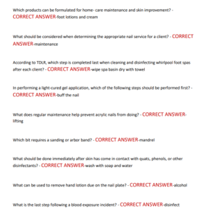 Texas Manicurist Written State Board ACTUAL EXAM 250 QUESTIONS AND CORRECT ANSWERS 2025-2026 LATEST UPDATE COVERING MOST TESTED QUESTIONS GRADED A+ - Image 4