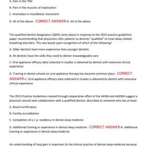 ABDSM (American Board of Dental Sleep Medicine) Exam Review | 2025–2026 | 350 Complete Guide with Verified Questions and Correct Answers for Dental Sleep Medicine Certification | GRADED A+ - Image 4