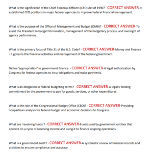 CGFM Exam 1 – Governmental Environment | 2024/2025 LATEST EDITION | 200 Prep Questions with 100% Correct Verified Answers | NEW! | GRADED A+ - Image 4