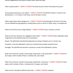 Ohio Lead Risk Assessor Exam 300 questions and CORRECT answers 2025-2026 LATEST GRADED A+ - Image 4
