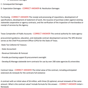 CTCM LATEST CERTIFICATION EXAM WITH 300 PRACTICE QUESTIONS AND CORRECT ANSWERS/ CERTIFIED TEXAS CONTRACT MANAGEMENT CERTIFICATION TEST 2025PRACTICE (NEW!!) RECENT TESTED QUESTIONS COVERED - Image 3