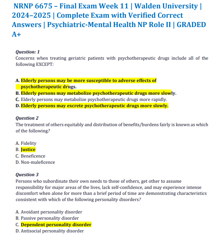 NRNP 6675 – Final Exam Week 11 | Walden University | 2024–2025