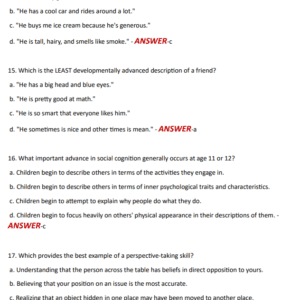 Lifespan Testbank Social cognition and moral development 180 QUESTIONS AND CORRECT ANSWERS 2025 LATEST VERSION/ALREADY GRADED A+ - Image 4