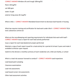 Ohio Lead Risk Assessor Exam 300 questions and CORRECT answers 2025-2026 LATEST GRADED A+ - Image 3