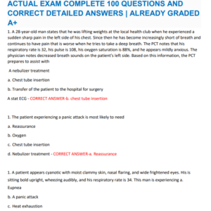 PCT EXAM AND PRACTICE EXAM NEWEST 2024 ACTUAL EXAM COMPLETE 100 QUESTIONS AND CORRECT DETAILED ANSWERS | ALREADY GRADED A+ - Image 1