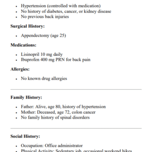 COMPREHENSIVE CLINICAL I HUMAN CASE STUDY: A 54-YEAR-OLD MALE REASON FOR ENCOUNTER: BACK PAIN CASE STUDY WEEK #9HUMAN CASE A 54-YEAR-OLD FEMALE REASON FOR ENCOUNTER: BACK PAIN CASE STUDY WEEK #9 2025 - Image 3