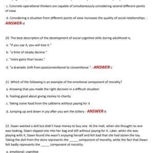 Lifespan Testbank Social cognition and moral development 180 QUESTIONS AND CORRECT ANSWERS 2025 LATEST VERSION/ALREADY GRADED A+ - Image 3