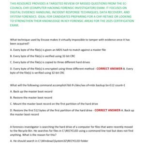CHFI MISSED QUESTIONS – EC-COUNCIL COMPUTER HACKING FORENSIC INVESTIGATOR (CHFI) REVIEW WITH 100 CORRECT ANSWERS FOR EXAM RETAKE PREP (2025) WITH MOST TESTED QUESTIONS
