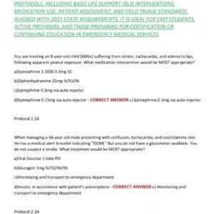 MASSACHUSETTS STATE PROTOCOLS – EMT SCOPE OF 80 PRACTICE AND TREATMENT GUIDELINES (2025 EDITION) WITH MOST TESTED QUESTIONS GRADED A+
