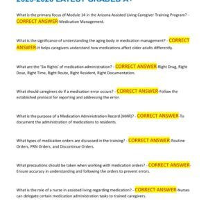 Medication Management in Assisted Living Training ACTUAL AND PRACTICE EXAM 500 QUESTIONS AND CORRECT ANSWERS 2025-2026 LATEST GRADED A+