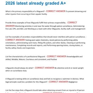American Red Cross Lifeguarding Final Written Exam 120 QUESTIONS AND COPRRECT ANSWERS 2025-2026 latest already graded A+