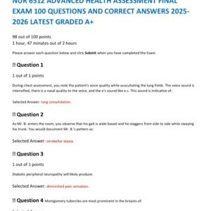 NUR 6512 ADVANCED HEALTH ASSESSMENT FINAL EXAM 100 QUESTIONS AND CORRECT ANSWERS 2025-2026 LATEST GRADED A+