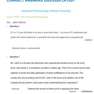 NURS 6521 ADVANCED PHARMACOLOGY Final (WEEK 11} EXAM Answers 100 QUESTIONS AND CORRECT ANSWERS 2025-2026 LATEST