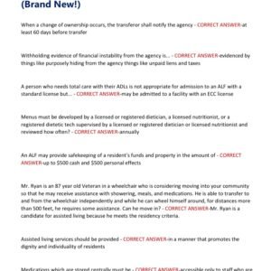 Florida Alf Core Training Test 2025 Latest Test Bank 1 With 250 Questions And Correct Verified Answers/ Alf Core Exam Florida 2025 (Brand New!)