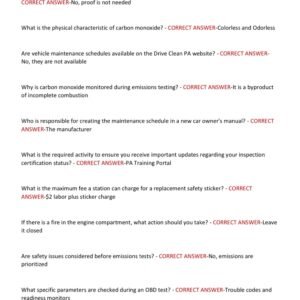 PENNSYLVANIA EMISSIONS INSPECTOR ACTUAL TEST 2025-2026 LATEST 150 REAL EXAM QUESTIONS AND CORRECT ANSWERS/ PA EMISSIONS INSPECTOR CERTIFICATION EXAM - Image 2