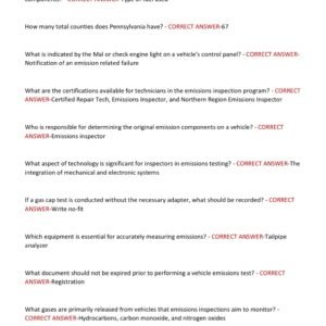 PENNSYLVANIA EMISSIONS INSPECTOR ACTUAL TEST 2025-2026 LATEST 150 REAL EXAM QUESTIONS AND CORRECT ANSWERS/ PA EMISSIONS INSPECTOR CERTIFICATION EXAM - Image 3