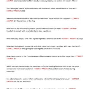 PENNSYLVANIA EMISSIONS INSPECTOR ACTUAL TEST 2025-2026 LATEST 150 REAL EXAM QUESTIONS AND CORRECT ANSWERS/ PA EMISSIONS INSPECTOR CERTIFICATION EXAM - Image 4