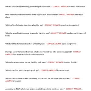 TEXAS MANICURIST WRITTEN STATE BOARD TEST 2025-2025 WITH 300 QUESTIONS AND CORRECT ANSWERS(100% CORRECT VERIFIED ANSWERS) NEW VERSION - Image 2