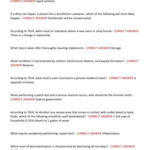 TEXAS MANICURIST WRITTEN STATE BOARD TEST 2025-2025 WITH 300 QUESTIONS AND CORRECT ANSWERS(100% CORRECT VERIFIED ANSWERS) NEW VERSION - Image 3