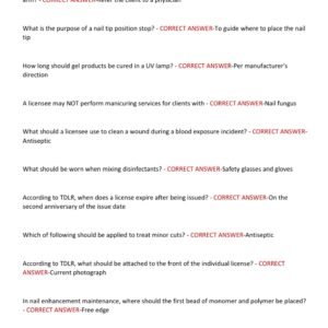 TEXAS MANICURIST WRITTEN STATE BOARD TEST 2025-2025 WITH 300 QUESTIONS AND CORRECT ANSWERS(100% CORRECT VERIFIED ANSWERS) NEW VERSION - Image 4
