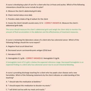 MED SURGE GI ACTUAL EXAM WITH 150+ QUESTIONS AND CORRECT ANSWERS WITH RATIONALES (100% CORRECT ANSWERS) ACTUAL ATI MED SURGE GI (GASTROINTESTINAL) EXAM GRADED A+(MOST RECENT!!) - Image 2
