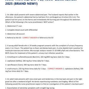 NEW AANP FNP ACTUAL EXAM 20245/2026 WITH 100 REAL EXAM QUESTIONS AND CORRECT ANSWERS (100% CORRECT VERIFIED ANSWERS) ANNP FNP/ AGPCNP PSI/ AANP EXAM REVIEW 2025 (BRAND NEW!!)