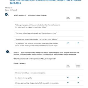 WGU PRE-ASSESSMENT: CRITICAL THINKING: REASON AND EVIDENCE 2025-2026