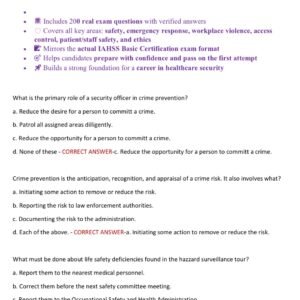 IAHSS Basic Officer Certification Actual Exam with 200 Questions and 100% Correct Answers (Latest 2025–2026 Edition) – Covering Safety, Emergency Response, Workplace Violence, Access Control, Patient & Staff Safety, and Ethics