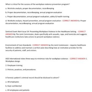 IAHSS Basic Officer Certification Actual Exam with 200 Questions and 100% Correct Answers (Latest 2025–2026 Edition) – Covering Safety, Emergency Response, Workplace Violence, Access Control, Patient & Staff Safety, and Ethics - Image 2