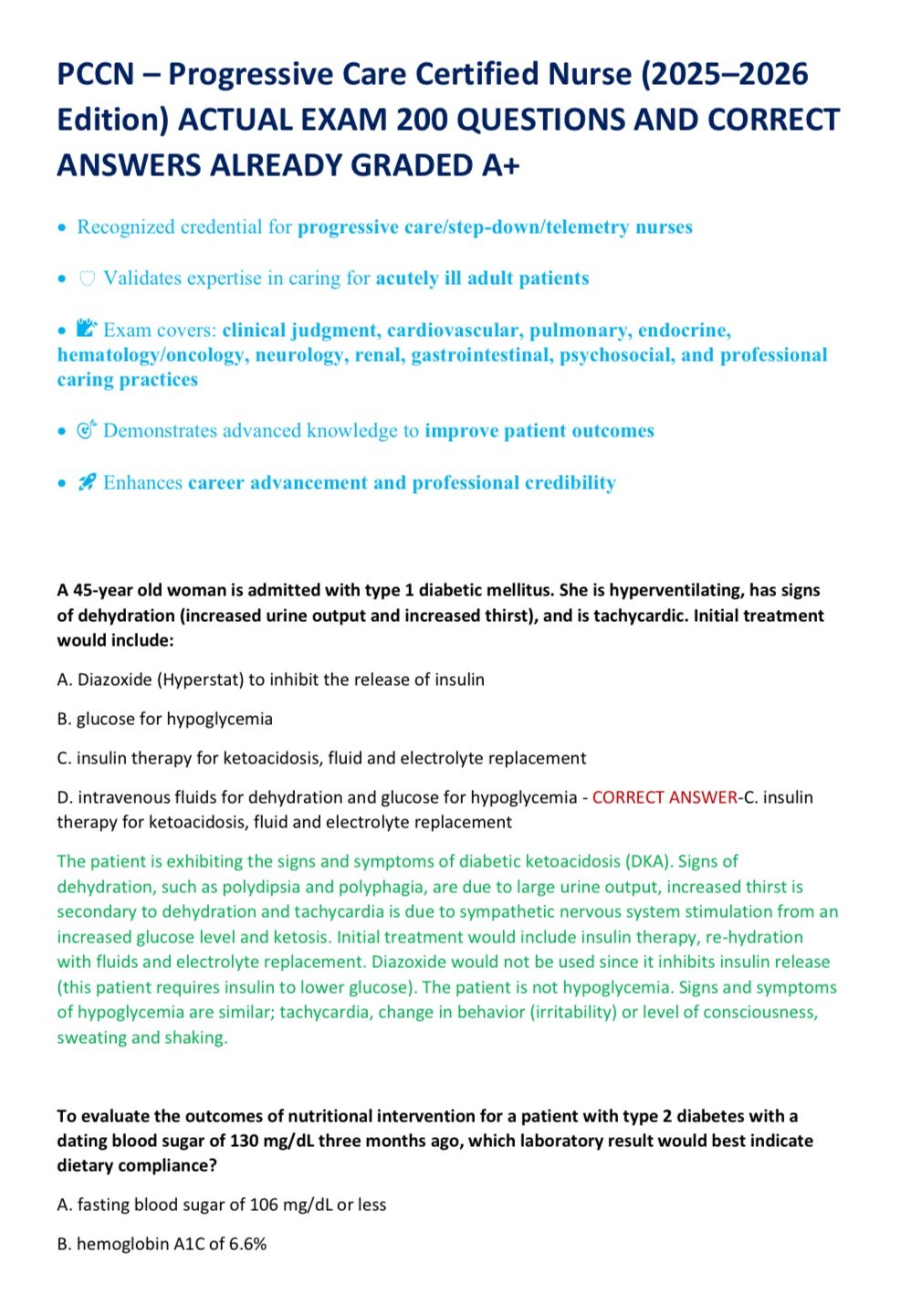 PCCN Progressive Care Certified Nurse (20252026 Edition) ACTUAL EXAM