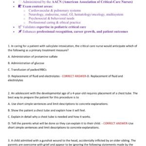 CCRN (Pediatric) – AACN Critical Care Certification (2025–2026 Edition) 150 QUESTIONS AND CORRECT ANSWERS