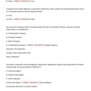 FLORIDA CLAIMS ADJUSTER EXAM 2025 | ALL QUESTIONS AND CORRECT ANSWERS | GRADED A+ | NEWEST EXAM | VERIFIED ANSWERS | JUST RELEASED - Image 2