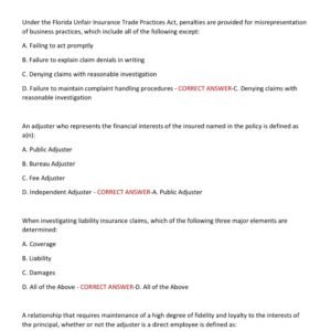 FLORIDA CLAIMS ADJUSTER EXAM 2025 | ALL QUESTIONS AND CORRECT ANSWERS | GRADED A+ | NEWEST EXAM | VERIFIED ANSWERS | JUST RELEASED - Image 3