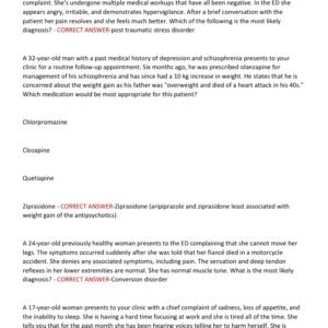PA PSYCHIATRY EOR 2025-2026 LATEST ACTUAL EXAM 2 TEST BANK WITH 250 REAL EXAM QUESTIONS WITH 100% CORRECT VERIFIED ANSWERS GRADED A+/ PSYCH EOR PAEA LATEST EXAM NEW!! - Image 3