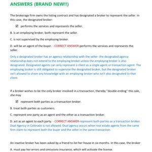 COLORADO PSI REAL ESTATE ACTUAL EXAM WITH 130 REAL EXAM QUESTIONS AND 100% CORRECT ANSWERS WITH RATIONALES(GUARANTEED PASS) COLORADO REAL ESTATE PSI ACTUAL EXAM QUESTIONS WITH CORRECT ANSWERS (BRAND NEW!!)